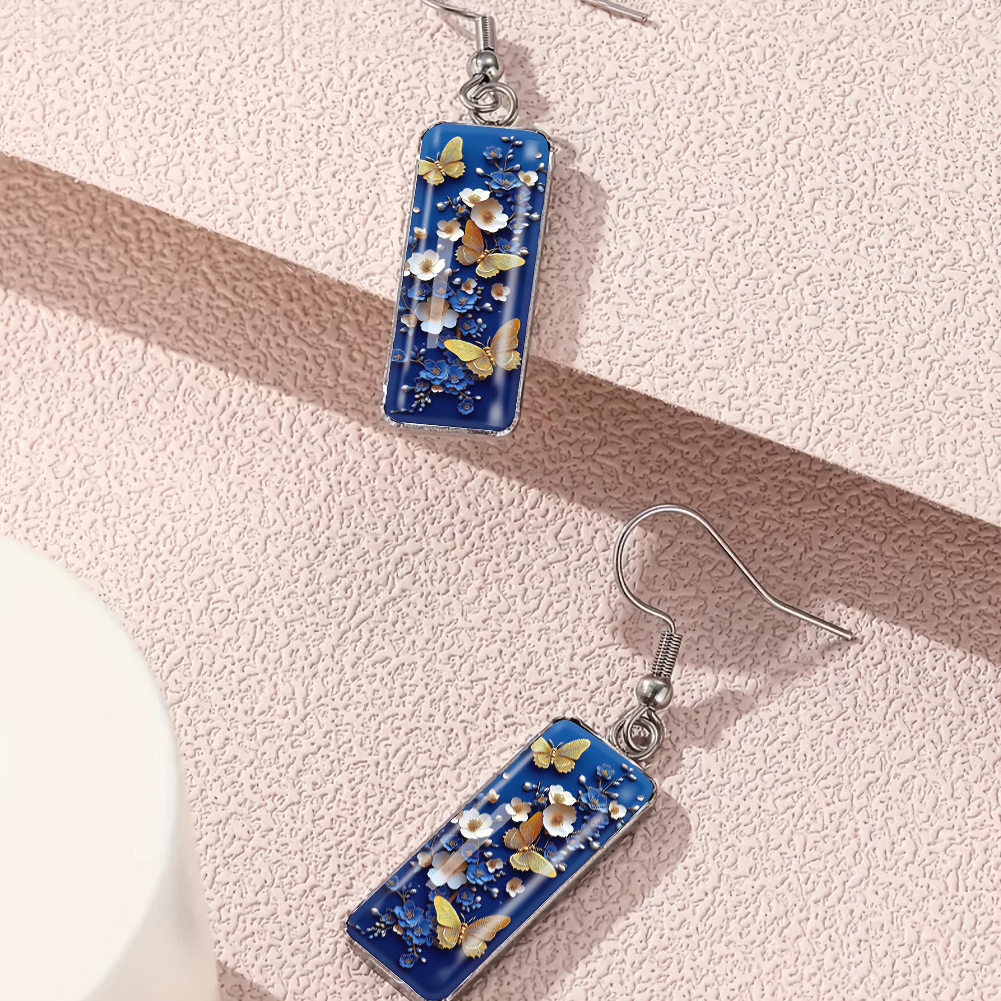 Women's Blue and Golden Gradient Butterfly Long Earrings